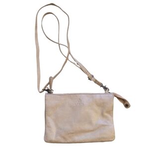Oak & Tan Genuine Leather Crossbody Bag Buttery Soft White Triple Pocket Zip